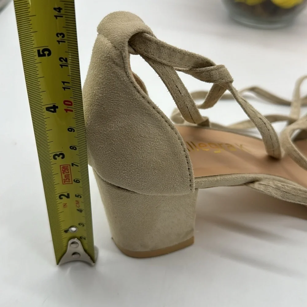 Allegra K Tan Lace Up Block Heel Sandals Size 8.5 ALE6759